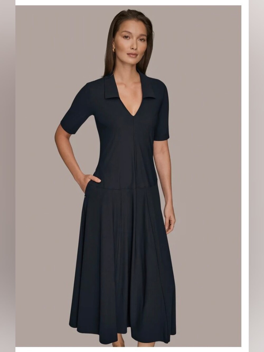 Donna Karan Weekend Black Polo Midi Dress  Elbow Sleeves NWT $169 Sz 8